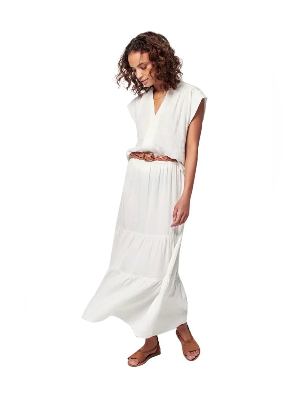 $148 Faherty White Guaze Tiered Valentina Skirt Small Boho Organic Cotton Maxi